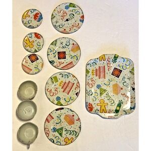 VTG Tin Litho Chein Tea Set Girl W/ Animals Having Party 11 Pieces Replacement